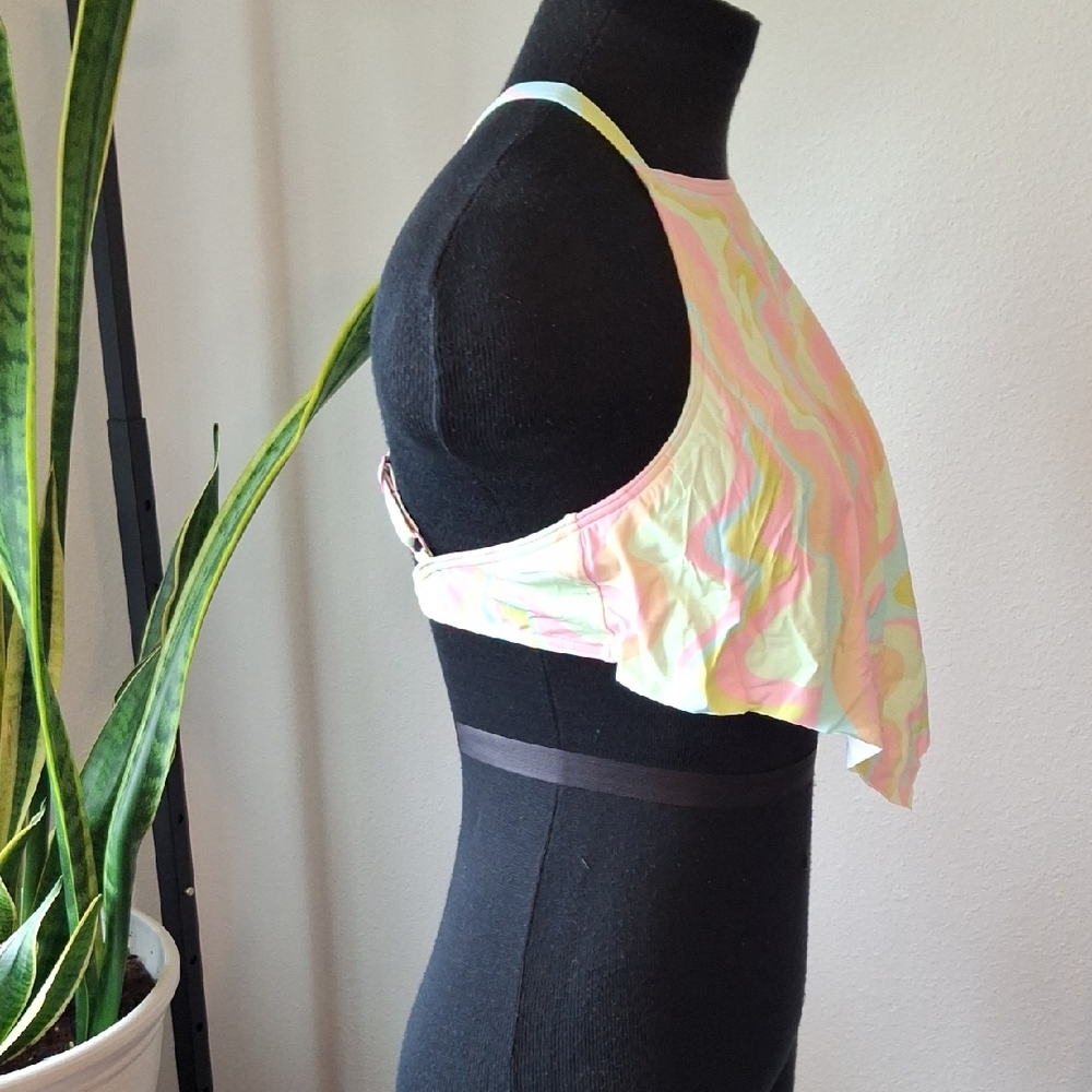 Roxy Pink and Yellow Bikini Top Cropped Style Size XL - Picture 8 of 10